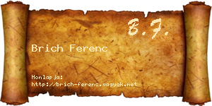 Brich Ferenc névjegykártya